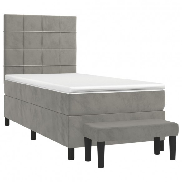 Cadre de lit et matelas Gris clair 100x200cm Velours