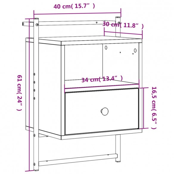 Table de chevet murale chêne sonoma 40x30x61 cm