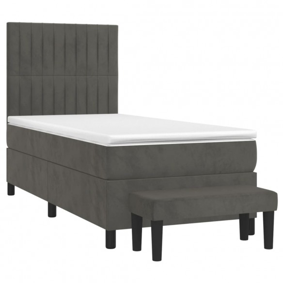 Cadre de lit et matelas Gris foncé 90x190 cm Velours