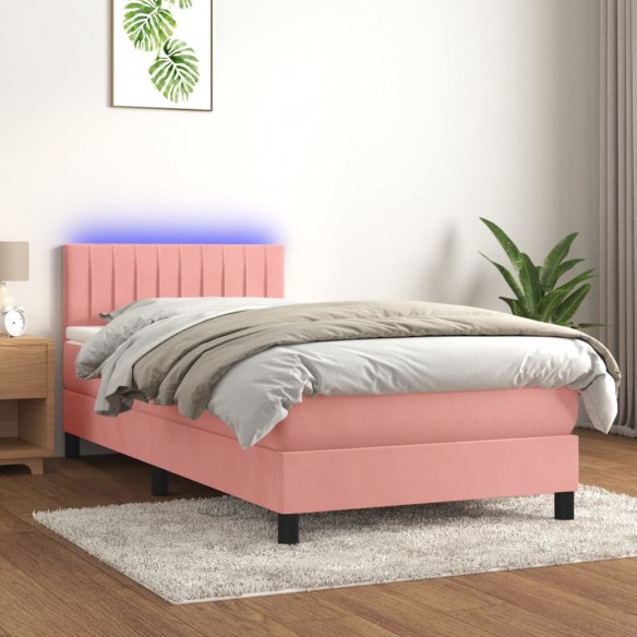 Cadre de lit avec matelas et LED Rose 90x190 cm