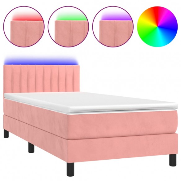 Cadre de lit avec matelas et LED Rose 90x190 cm