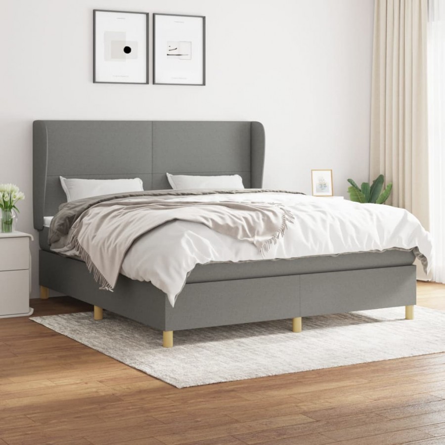 Cadre de lit avec matelas Gris foncé 160x200cm Tissu