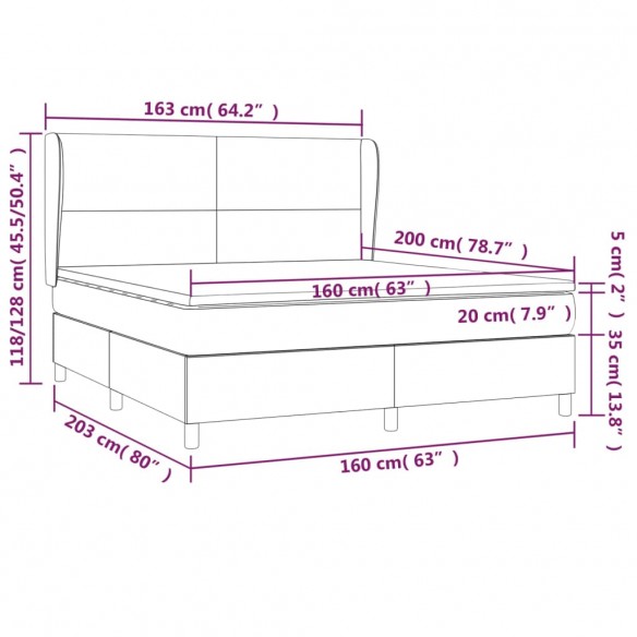 Cadre de lit avec matelas Gris foncé 160x200cm Tissu