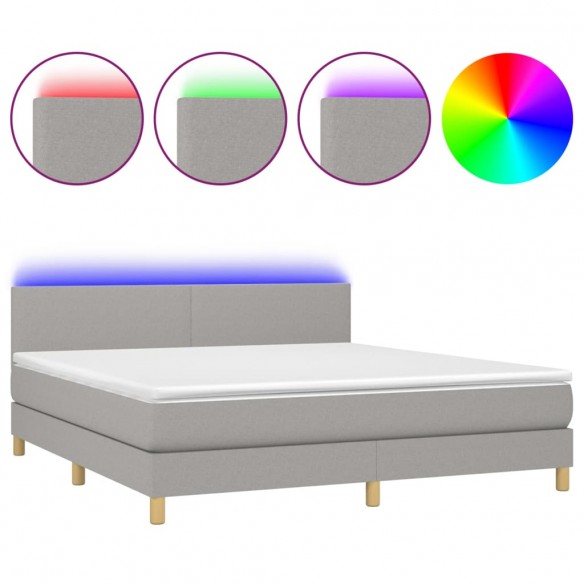 Cadre de lit matelas LED Gris clair 160x200 cm Tissu