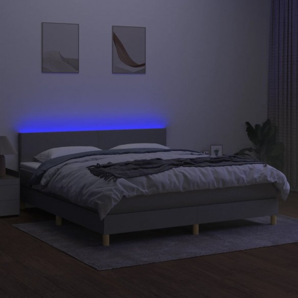 Cadre de lit matelas LED Gris clair 160x200 cm Tissu