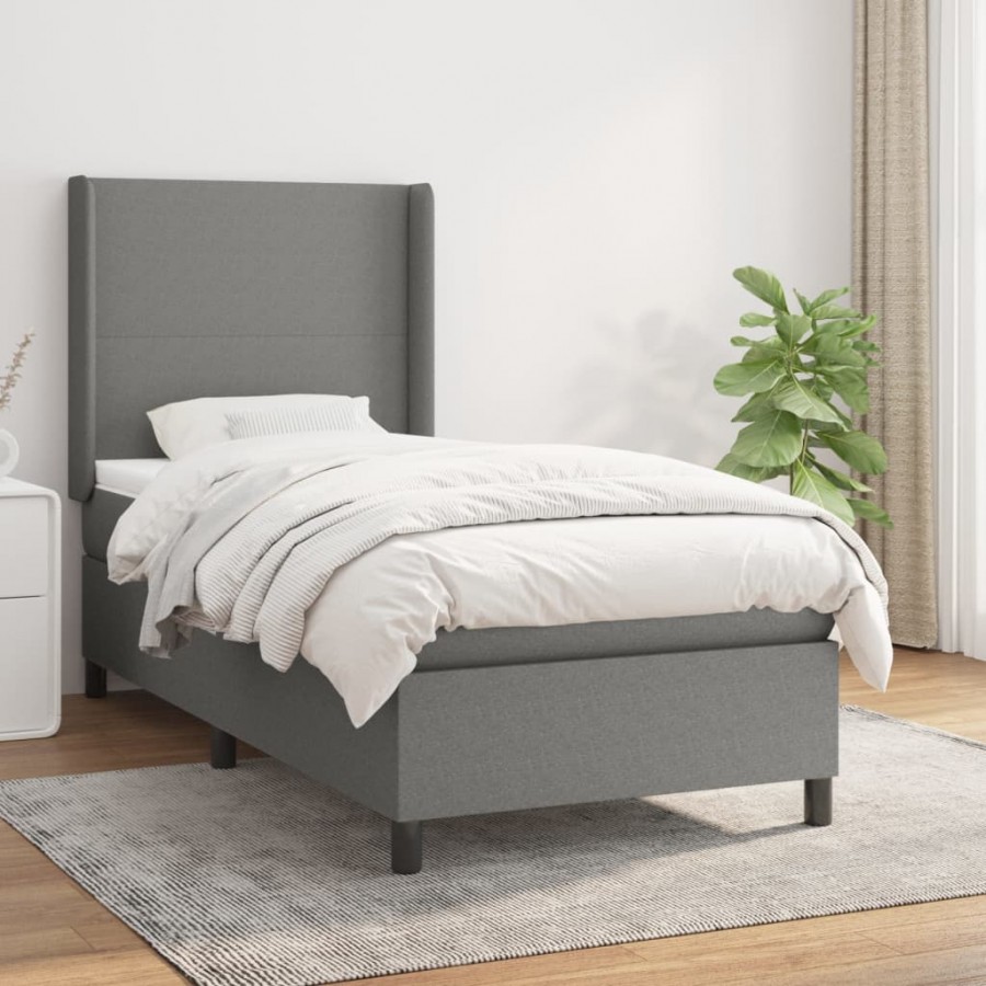 Cadre de lit avec matelas Gris foncé 80x200 cm Tissu