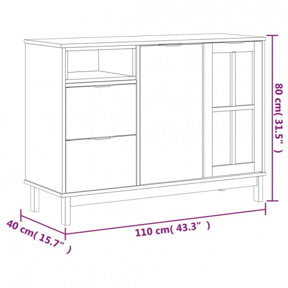 Buffet avec porte vitrée FLAM 110x40x80 cm bois massif de pin