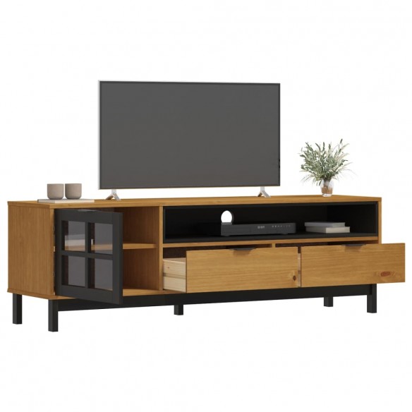 Meuble TV avec porte vitrée FLAM 158x40x50cm bois massif de pin