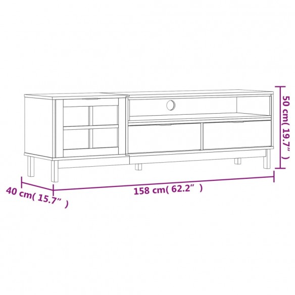 Meuble TV avec porte vitrée FLAM 158x40x50cm bois massif de pin