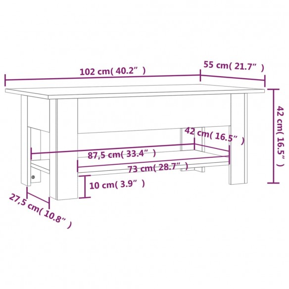 Table basse Sonoma gris 102x55x42 cm Aggloméré