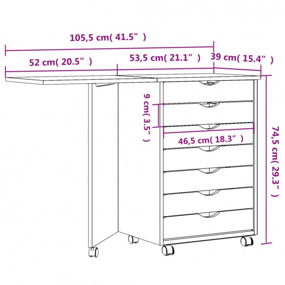 Armoire roulante avec bureau MOSS marron miel bois de pin