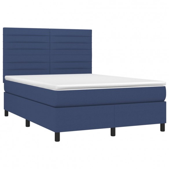 Cadre de lit et matelas et LED Bleu 140x200 cm Tissu