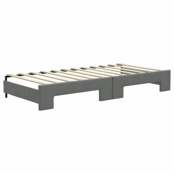 Lit de jour avec gigogne et matelas gris foncé 90x200 cm tissu