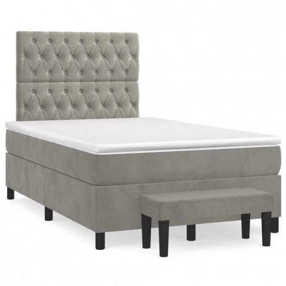 Cadre de lit et matelas Gris clair 120x200cm Velours