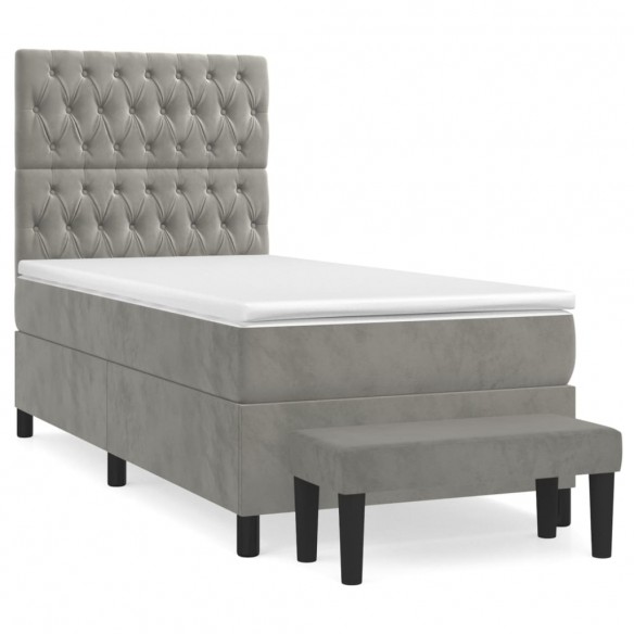 Cadre de lit et matelas Gris clair 100x200cm Velours