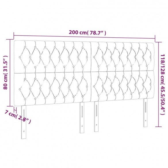 Tête de lit à LED Gris clair 200x7x118/128 cm Velours