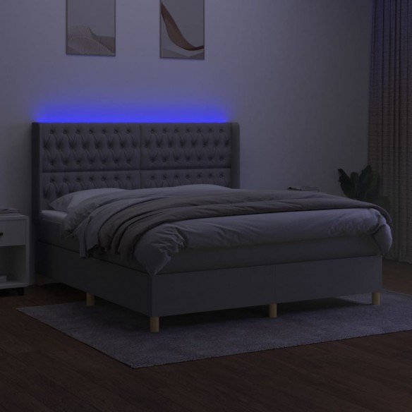 Cadre de lit matelas LED Gris clair 160x200 cm Tissu