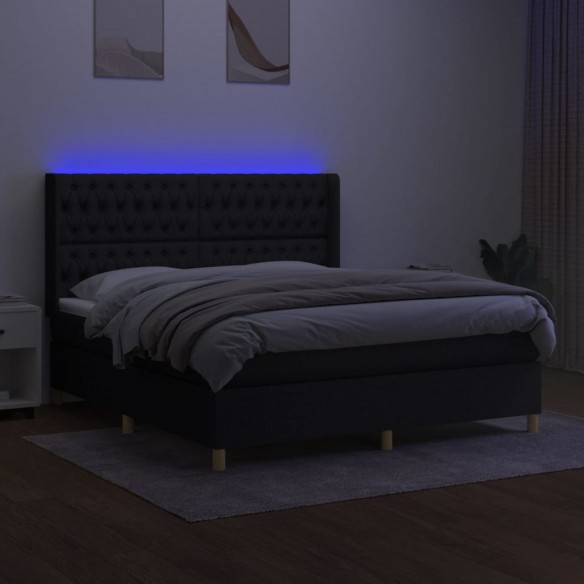 Cadre de lit matelas et LED Noir 160x200 cm Tissu