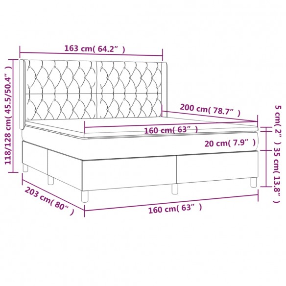 Cadre de lit matelas et LED Noir 160x200 cm Tissu