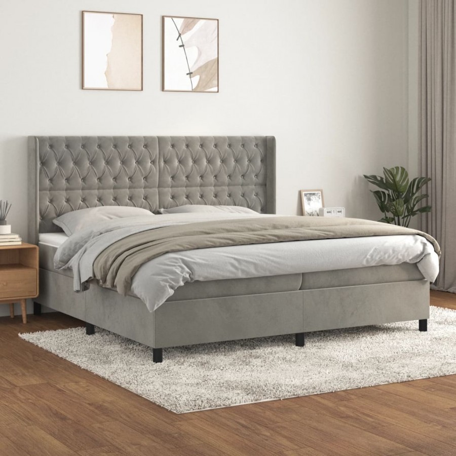 Cadre de lit et matelas Gris clair 200x200cm Velours