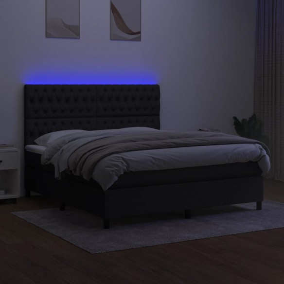 Cadre de lit et matelas et LED Noir 160x200 cm Tissu