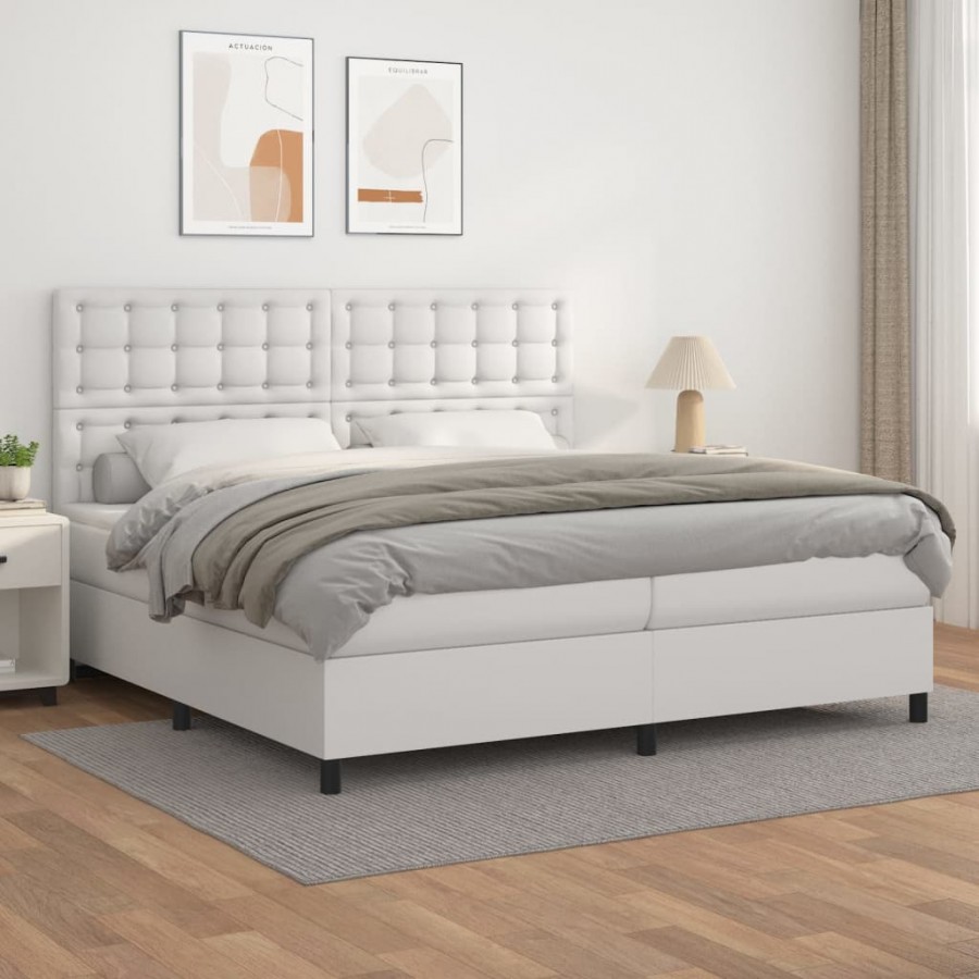 Cadre de lit avec matelas Blanc 200x200cm Similicuir