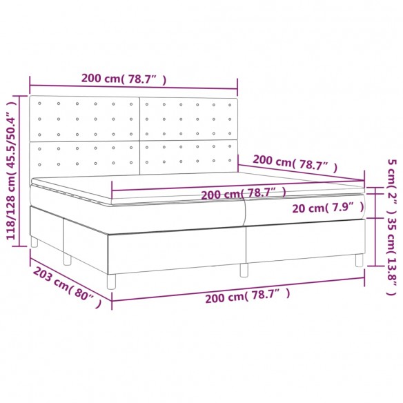 Cadre de lit avec matelas Blanc 200x200cm Similicuir