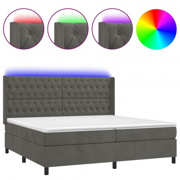 Cadre de lit matelas et LED Gris foncé 200x200 cm