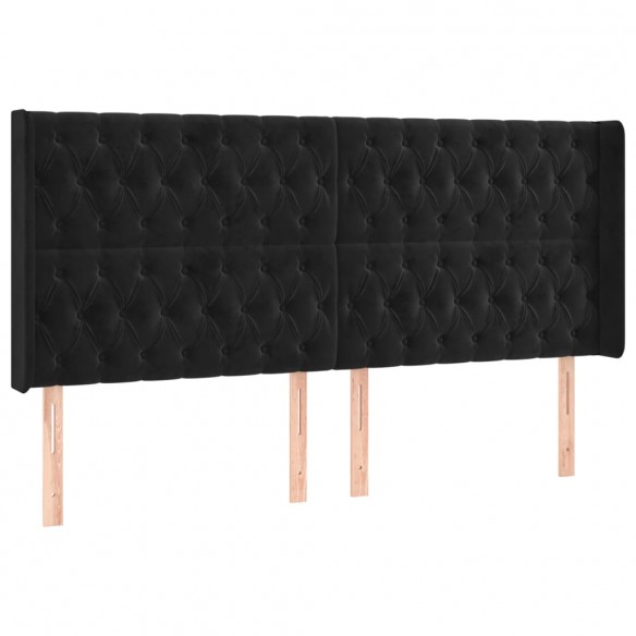 Tête de lit avec oreilles Noir 203x16x118/128 cm Velours