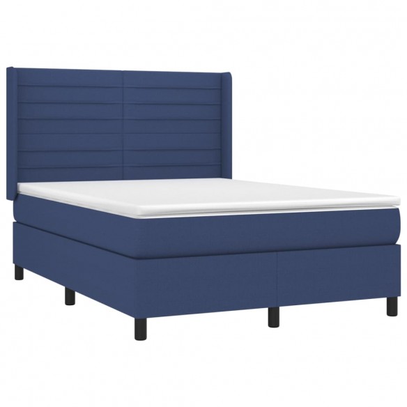 Cadre de lit matelas et LED Bleu 140x190 cm Tissu