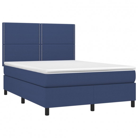 Cadre de lit et matelas et LED Bleu 140x190 cm Tissu