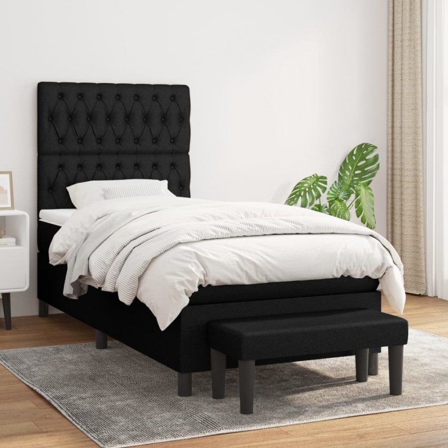 Cadre de lit avec matelas Noir 90x190 cm Tissu