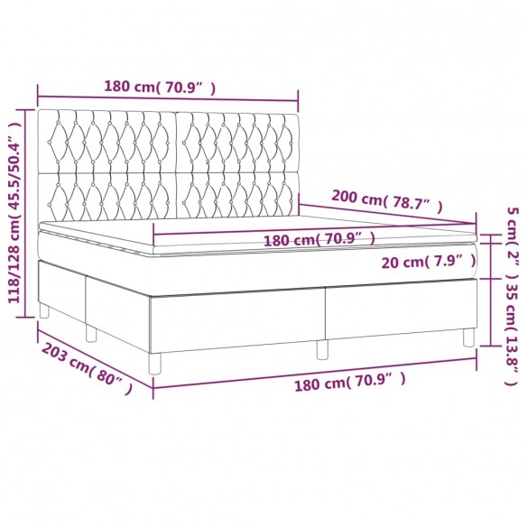 Cadre de lit avec matelas Gris foncé 180x200cm Tissu