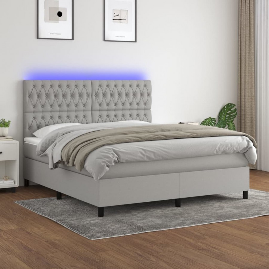 Cadre de lit et matelas et LED Gris clair 180x200 cm