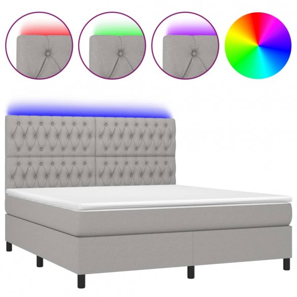 Cadre de lit et matelas et LED Gris clair 180x200 cm