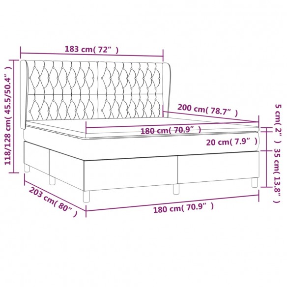 Cadre de lit avec matelas Gris clair 180x200cm Tissu