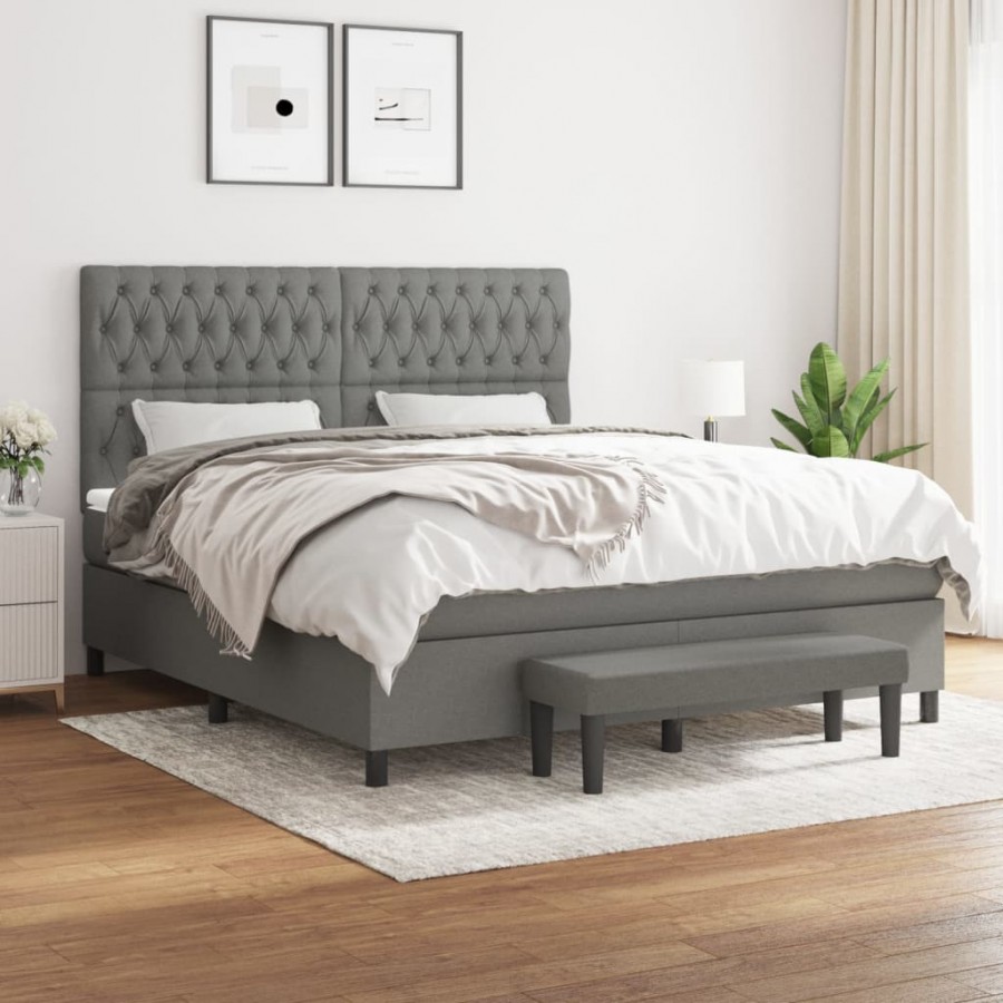 Cadre de lit avec matelas Gris foncé 180x200cm Tissu