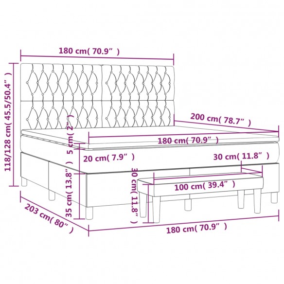 Cadre de lit avec matelas Gris foncé 180x200cm Tissu