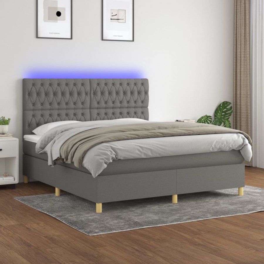 Cadre de lit et matelas et LED Gris foncé 180x200 cm