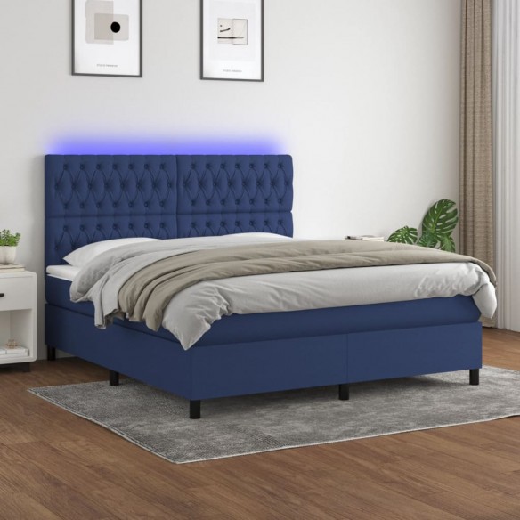 Cadre de lit et matelas et LED Bleu 160x200 cm Tissu