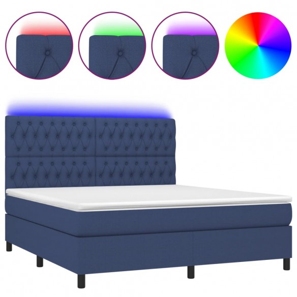 Cadre de lit et matelas et LED Bleu 160x200 cm Tissu