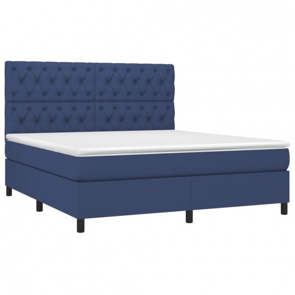 Cadre de lit et matelas et LED Bleu 160x200 cm Tissu