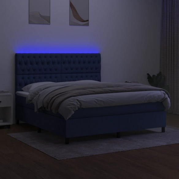 Cadre de lit et matelas et LED Bleu 160x200 cm Tissu