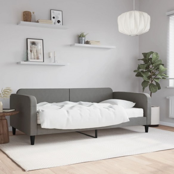 Lit de jour avec matelas gris foncé 100x200 cm tissu