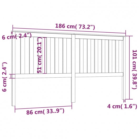 Tête de lit Blanc 186x6x101 cm Bois massif de pin