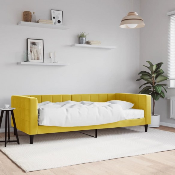 Lit de jour avec matelas jaune 90x200 cm velours