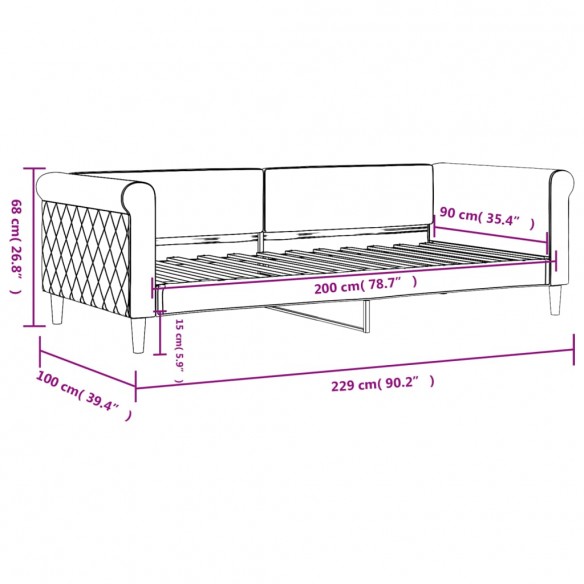 Lit de repos jaune 90x200 cm velours