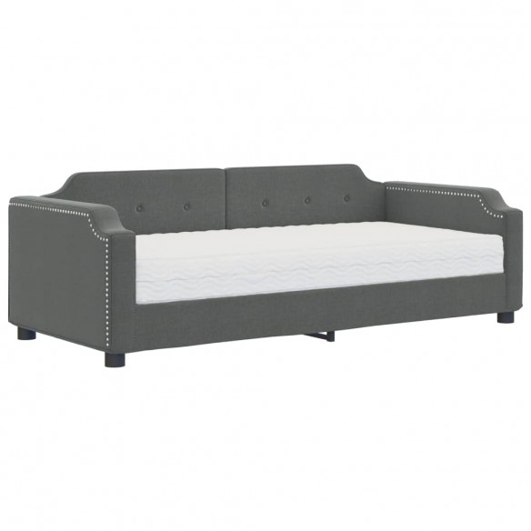 Lit de jour avec matelas gris foncé 100x200 cm tissu