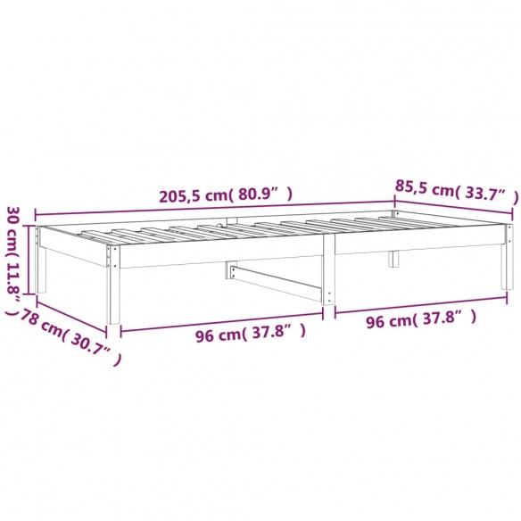 Lit de jour 80x200 cm Bois de pin massif