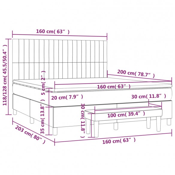 Cadre de lit avec matelas Noir 160x200 cm Tissu